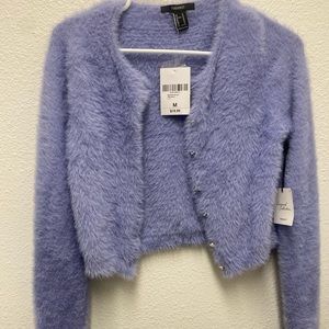 Forever 21 purple fuzzy sweater cardigan with cute stud buttons ! Size medium !